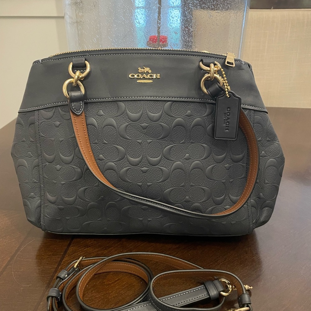 NEW Coach Black and Brown Embossed Shoulder Bag